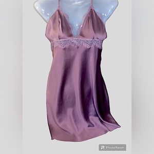 Victoria’s Secret Satin Slip With Low-cut Lace Neckline & Open Back